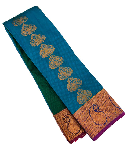 Vegan Silk Saree Sky Blue Colour with Copper Border