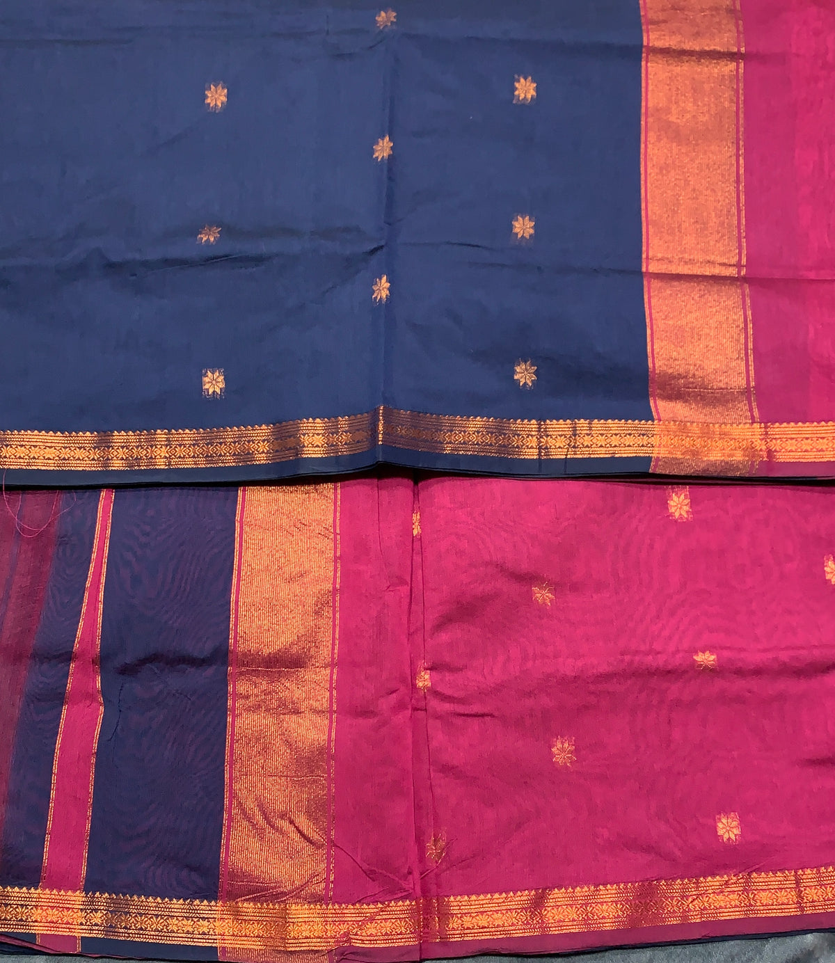 Navy Blue Colour Silk Cotton Saree with Copper Zari Border