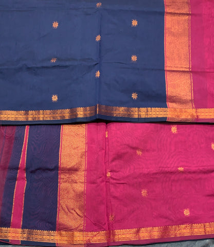 Navy Blue Colour Silk Cotton Saree with Copper Zari Border