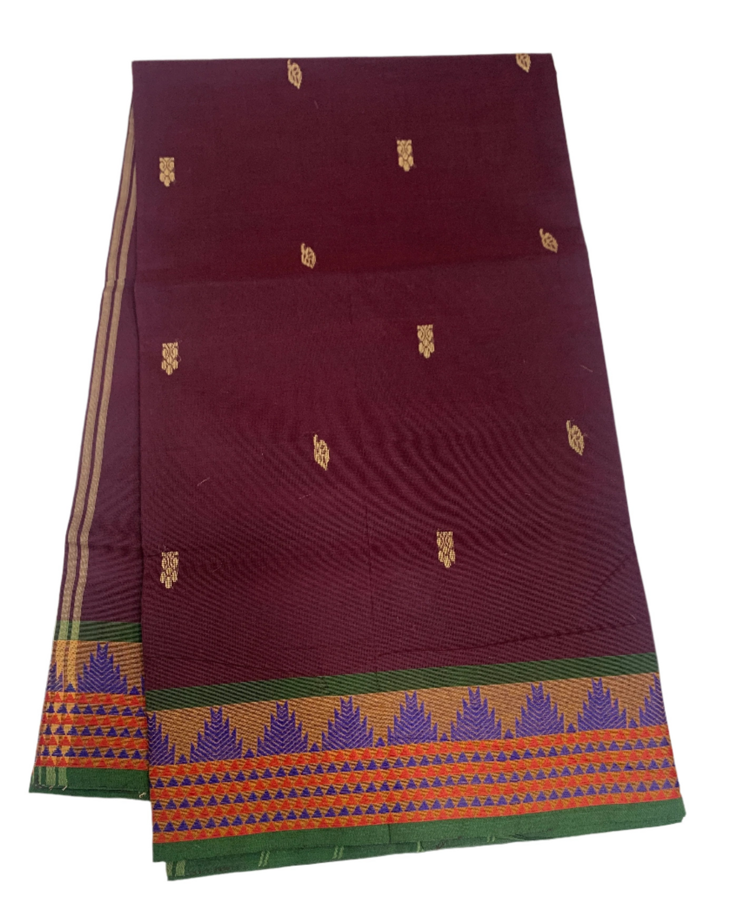 Chettinad Cotton Saree Dark Purple Shade with Green Border