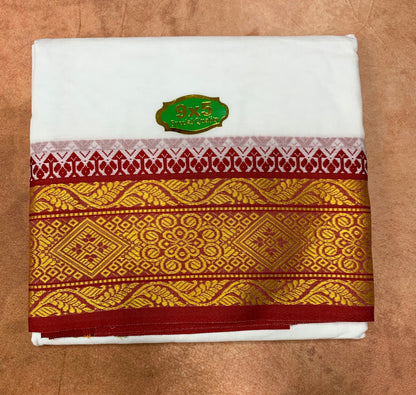 9X5 Cotton Dhoti White Colour with Red and Green Ganga Jamuna Border