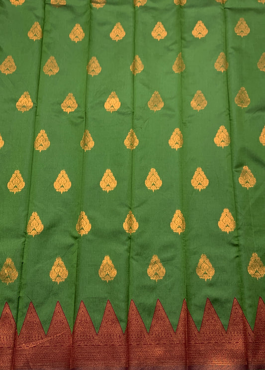 Art Silk Saree Olive Green Colour with Maroon Border