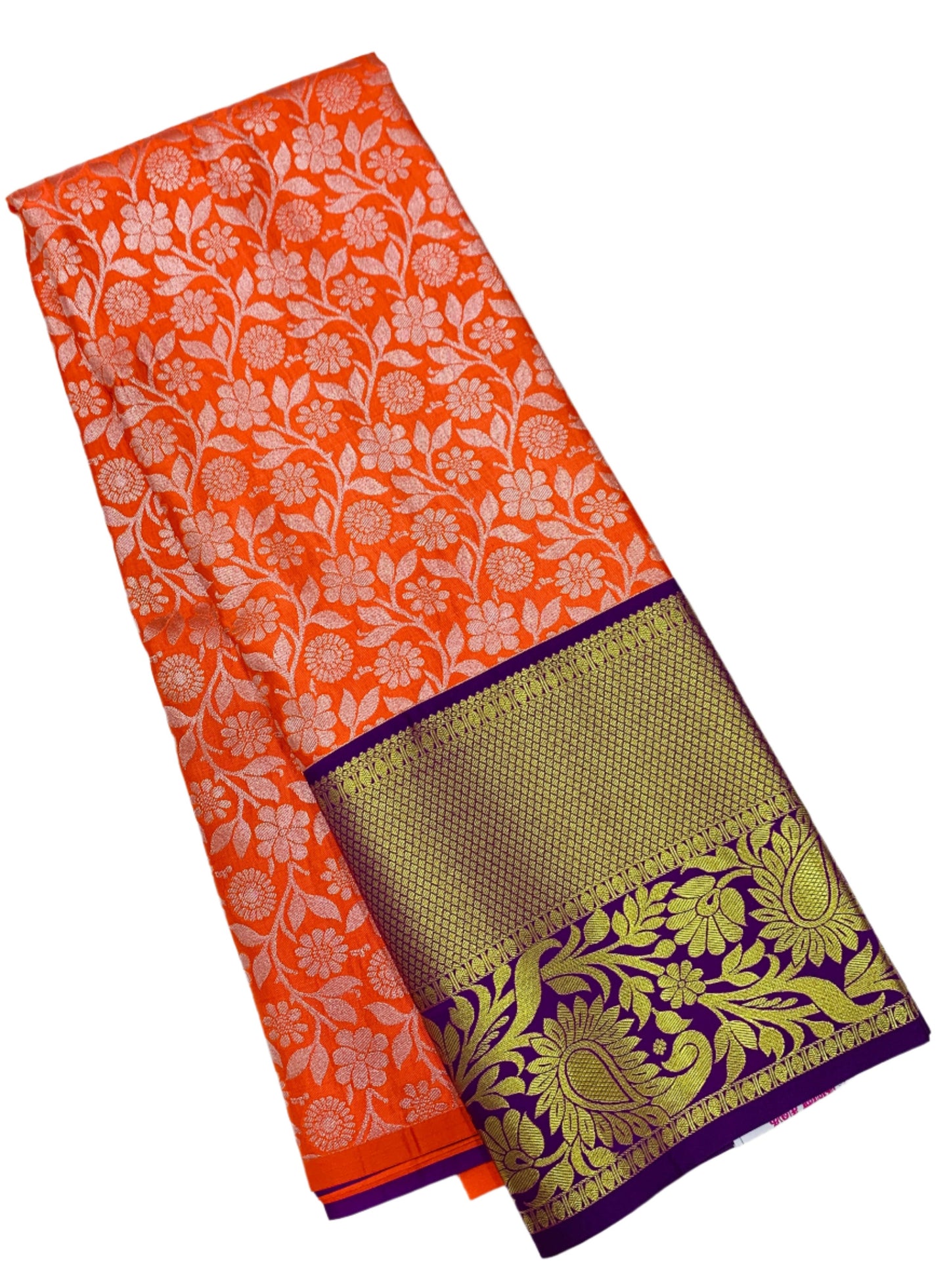 Peach Orange shade Vegan Silk Kids Pattu Pavadai with Contrast border for age above 10 years