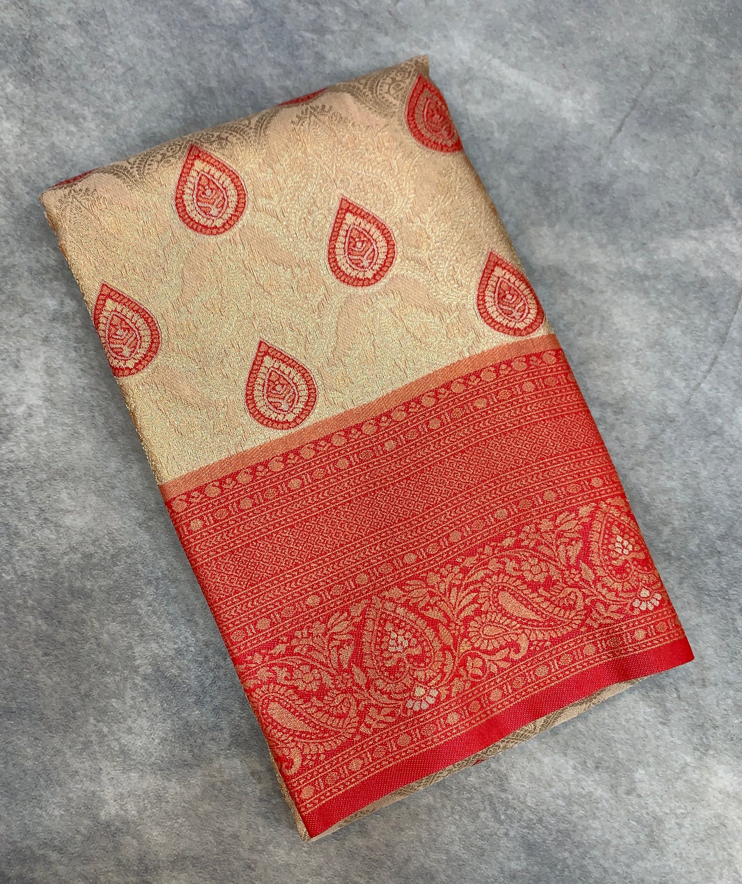 Fancy Tissue Saree Tussar Colour with Red Border