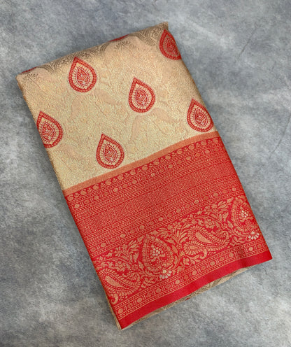 Fancy Tissue Saree Tussar Colour with Red Border