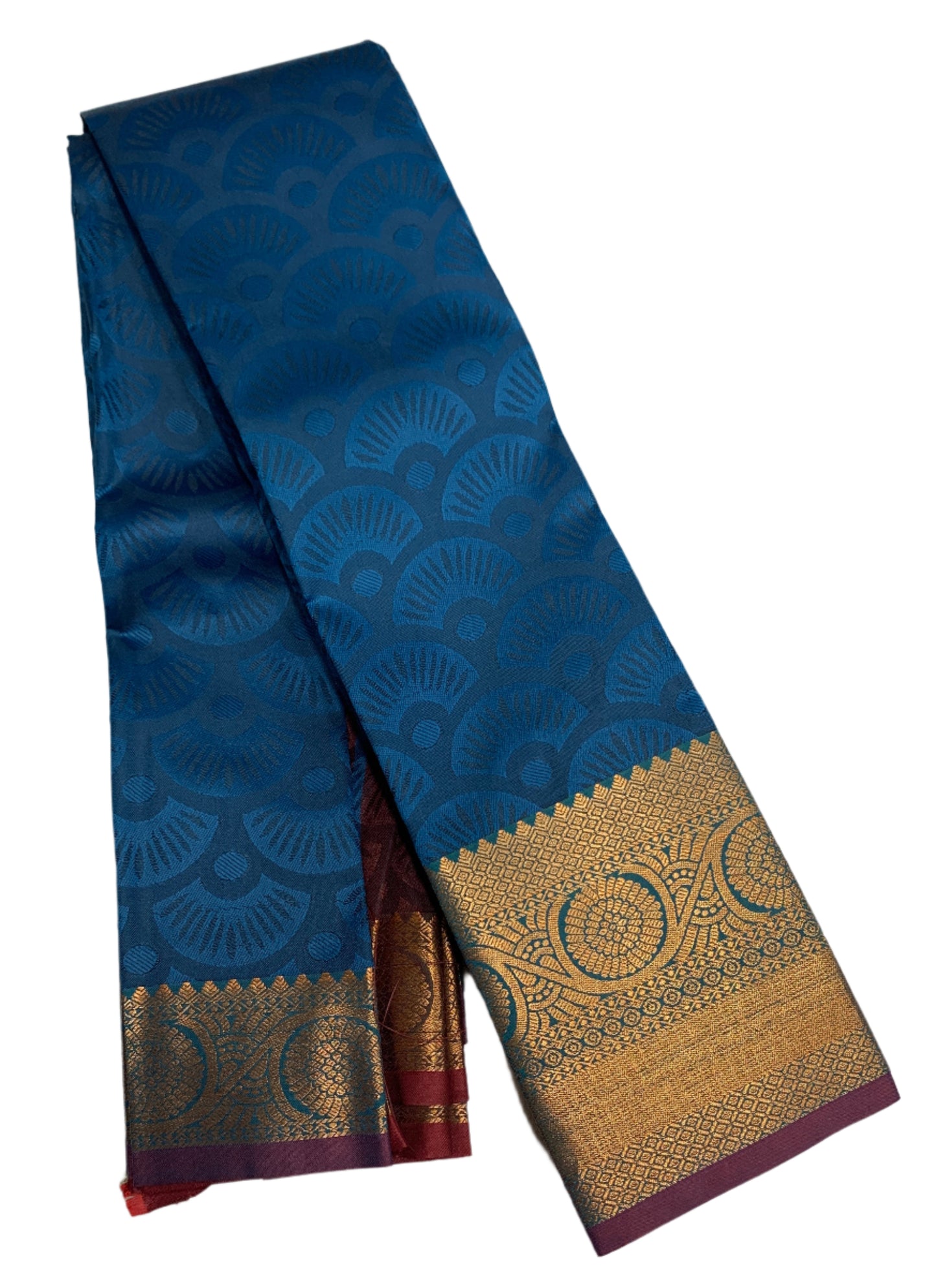 Synthetic Cotton Saree Peacock Blue with Golden Border