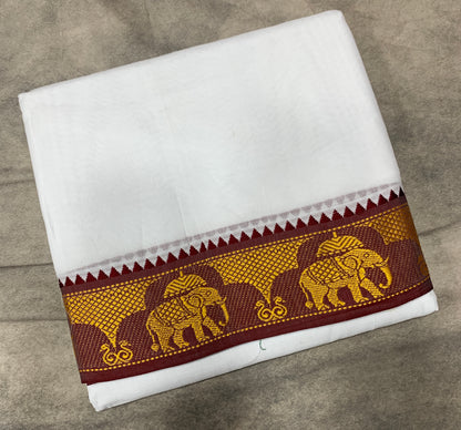 9X6 Cotton Dhoti White Colour with Maroon and Green Border with Angavastram