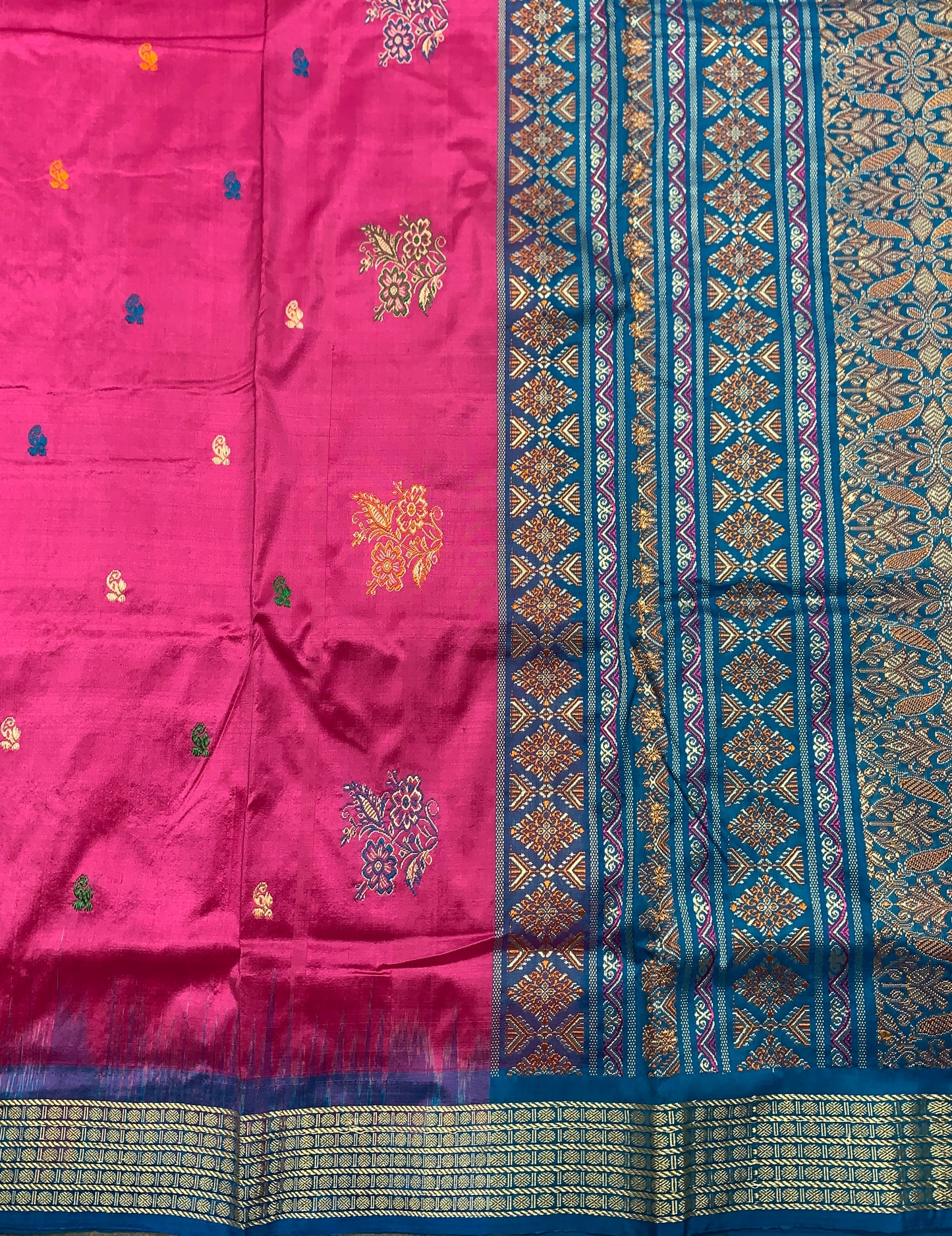Pure Kanchipuram Silk Pink Colour with Sky Blue Colour Thread Work Border