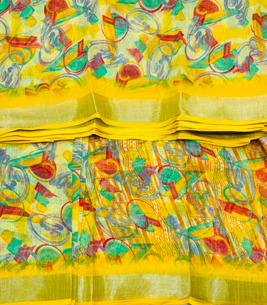 Jute Cotton Saree Yellow Shade with Thread Border