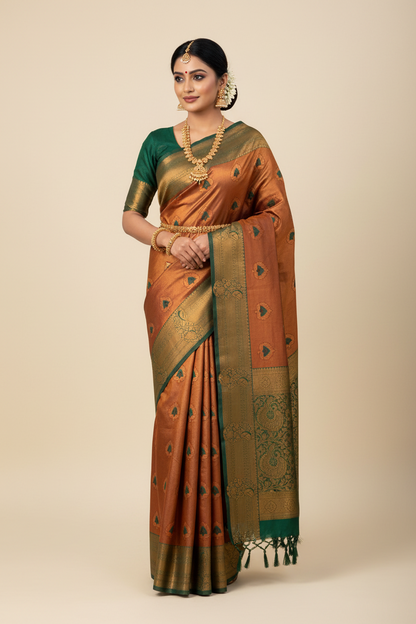 Art Silk Saree Maroon Colour with Green Border