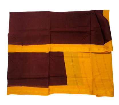 9 yards Cotton Saree Brown Colour with Yellow Border