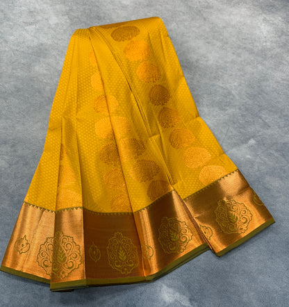 Vegan Silk Saree Mustard Colour Saree with Copper Border