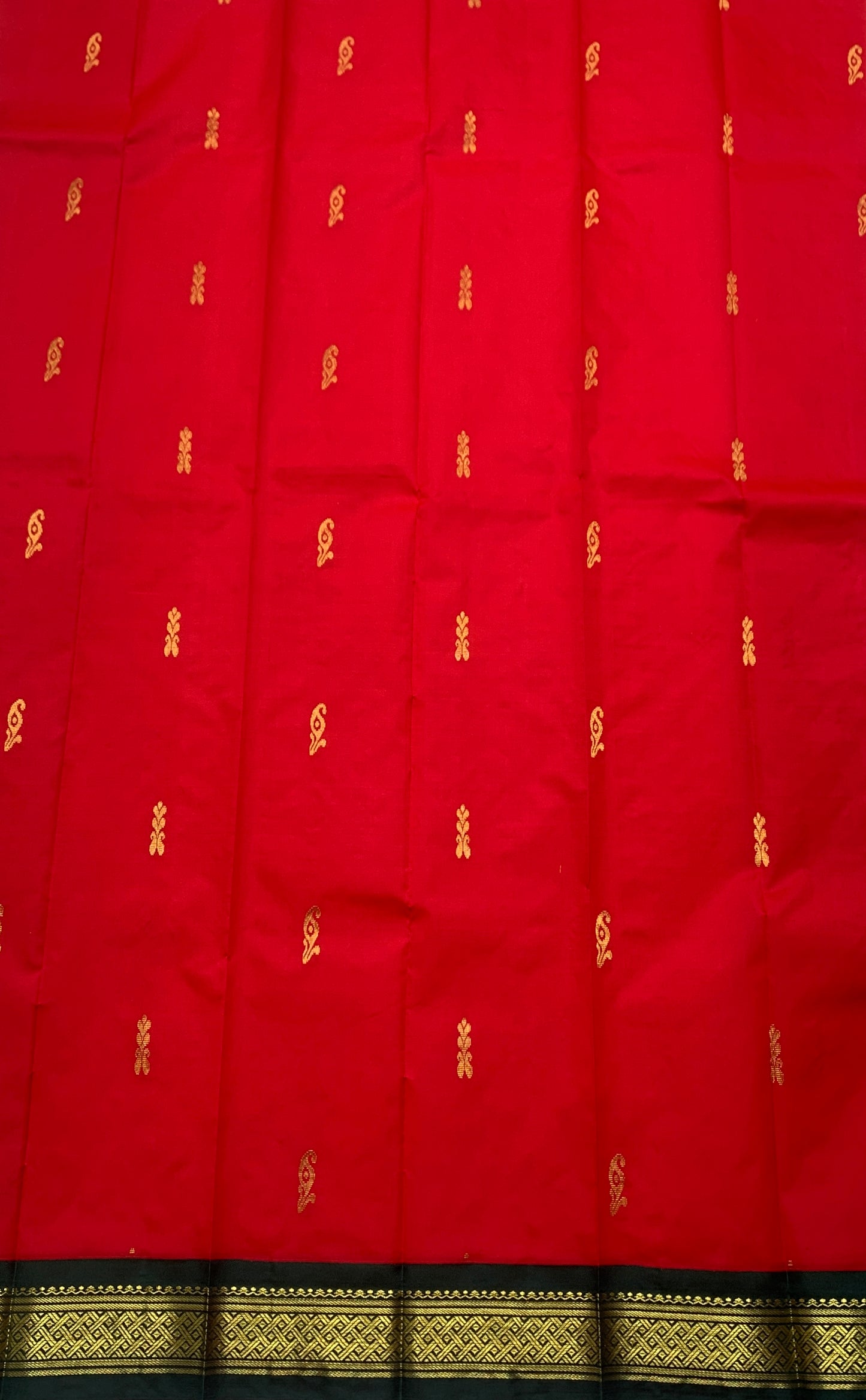 Pure Kanchipuram Silk Saree Red Colour with Green and Gold Zari Border