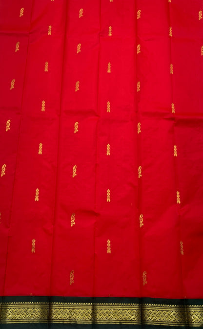 Pure Kanchipuram Silk Saree Red Colour with Green and Gold Zari Border