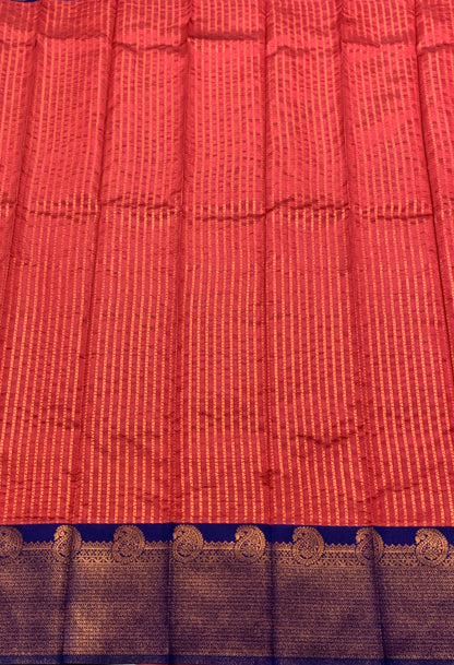Tomato Pink Colour Art Silk Saree Colour with Navy Blue Border