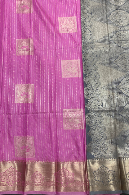 Soft Silk Casual Saree Baby Pink with Sliver Zari Border