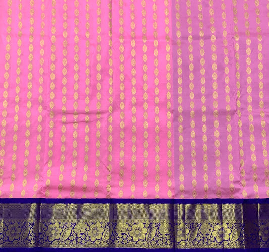 Rose Milk Colour Pure Kanchipuram Kids Pattu Pavadai with Contrast border for age 2 to 5