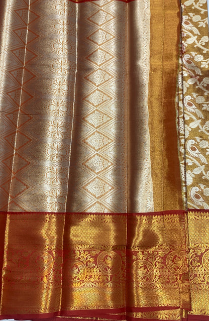 Fancy Tissue Saree Golden Colour with Maroon Border