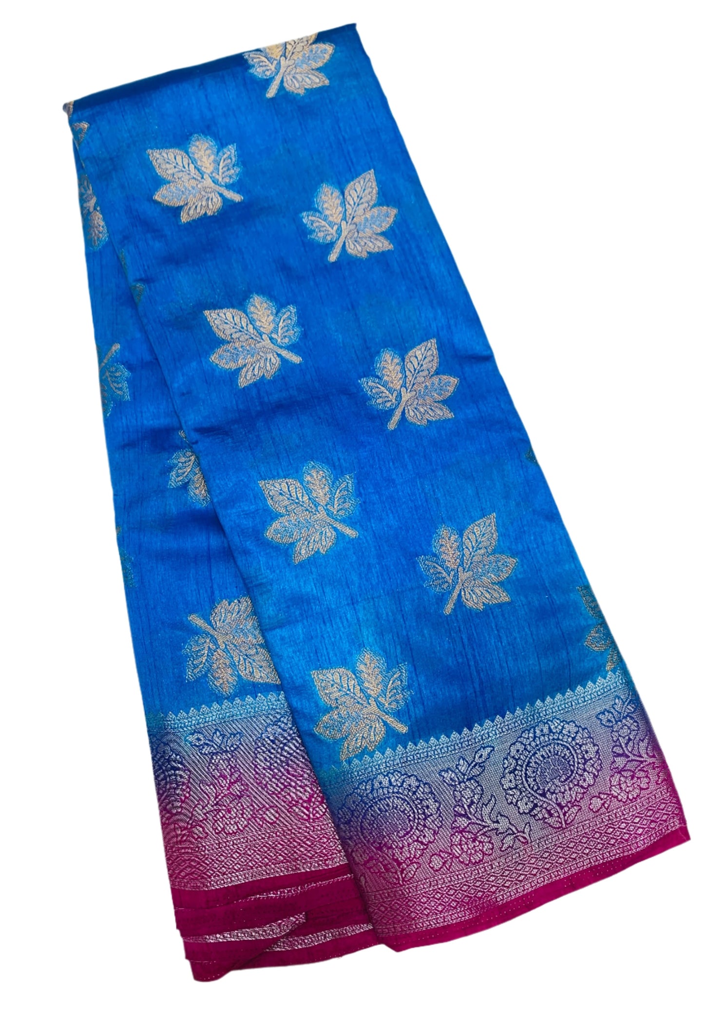 Tussar Saree Sky Blue Colour with Pink Border