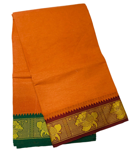 9X5 Cotton Dhoti Russet Colour with Maroon and Green Border