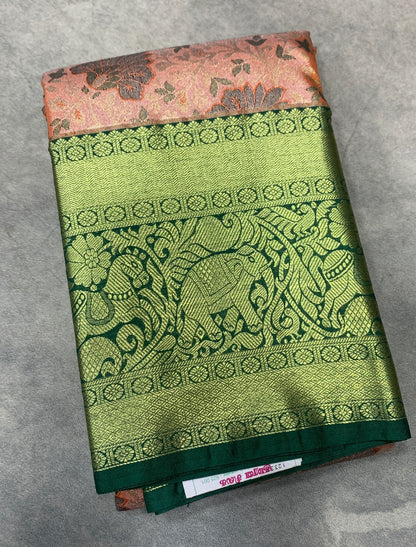 Orange Colour Soft kanchi pattu with Green Border