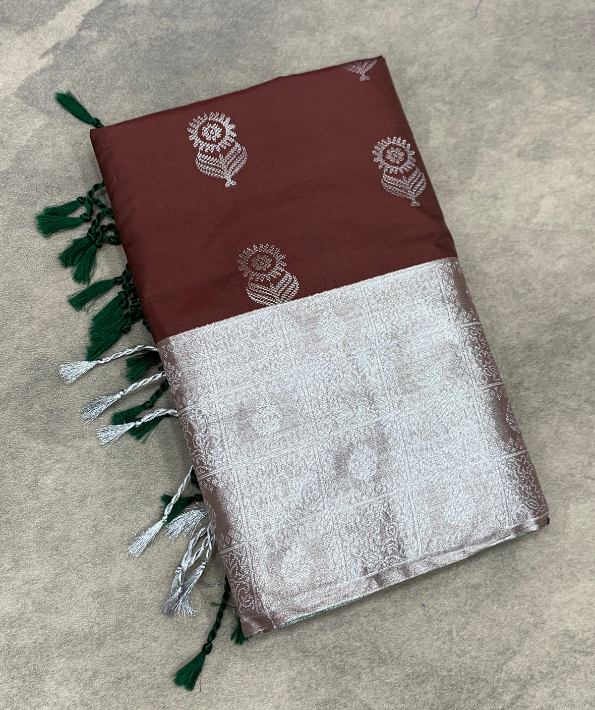 Art Silk Saree Brown Colour with Sliver Zari Border