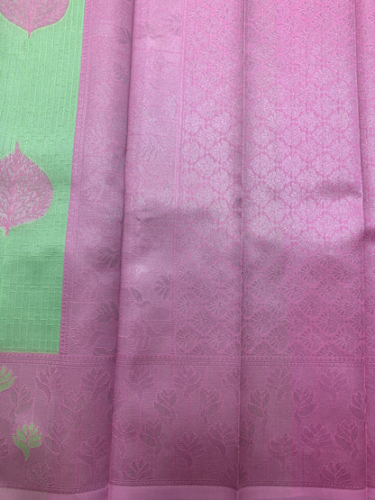 Art Silk Saree Pista Green Colour with Baby pink Colour Border