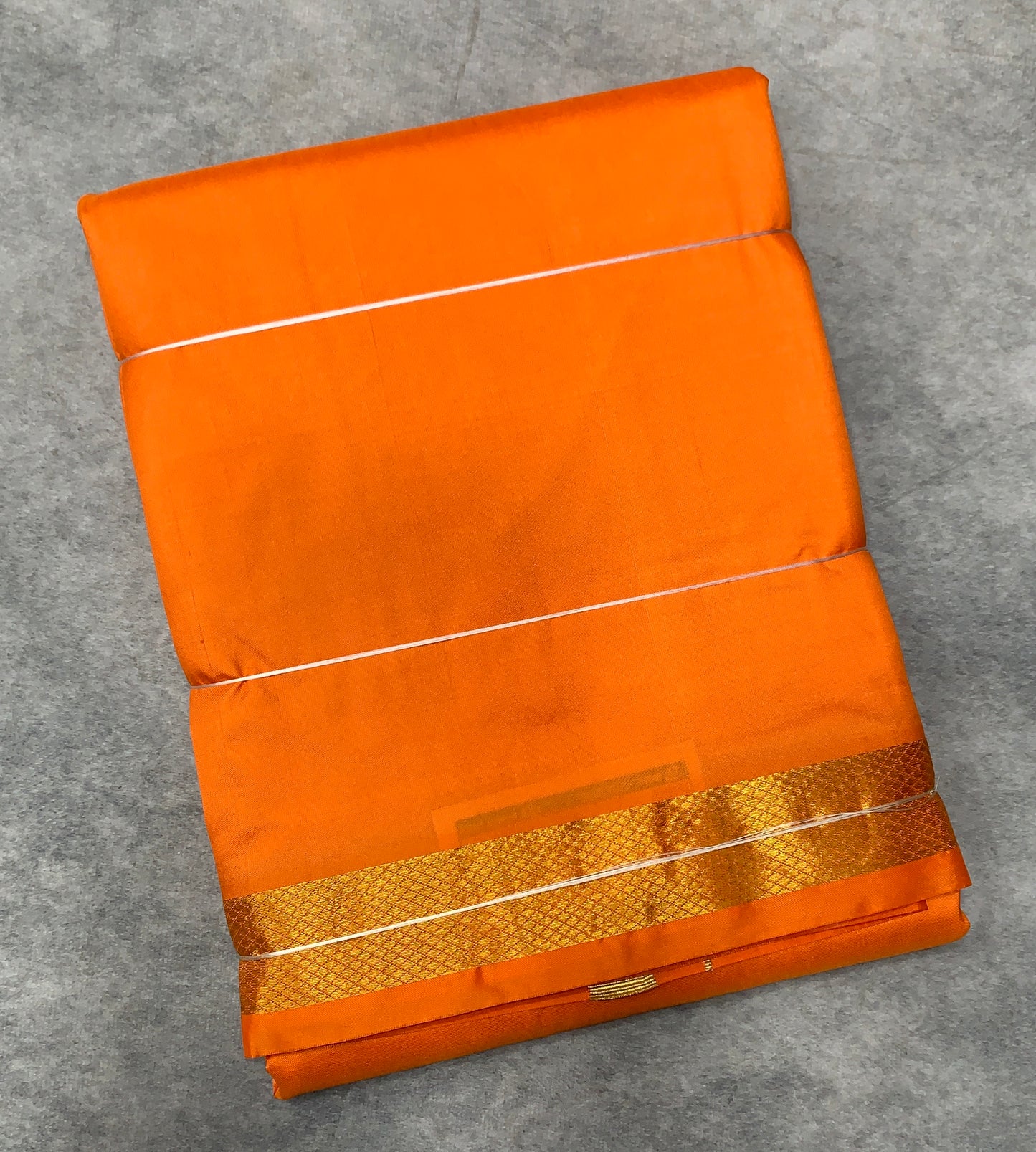 9X5 Pure Silk Dhoti Orange with Golden Zari Border