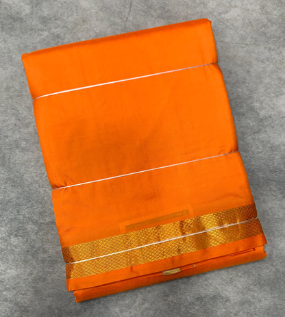 9X5 Pure Silk Dhoti Orange with Golden Zari Border