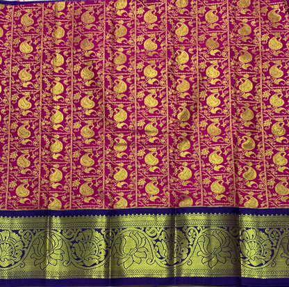 Pink Shade Vegan Silk Kids Pattu Pavadai with Contrast Border for Newborn to 2 Years