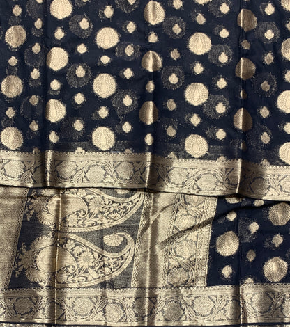 Georgette Saree Block Colour with Sliver Floral Design Border