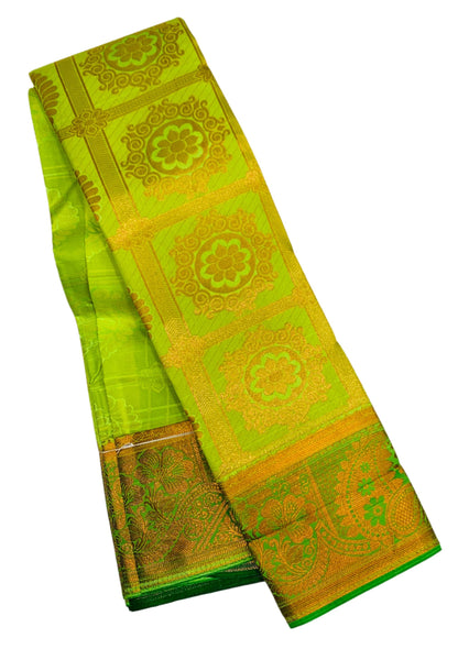 Vegan Silk Saree Apple Green shade with Copper Border