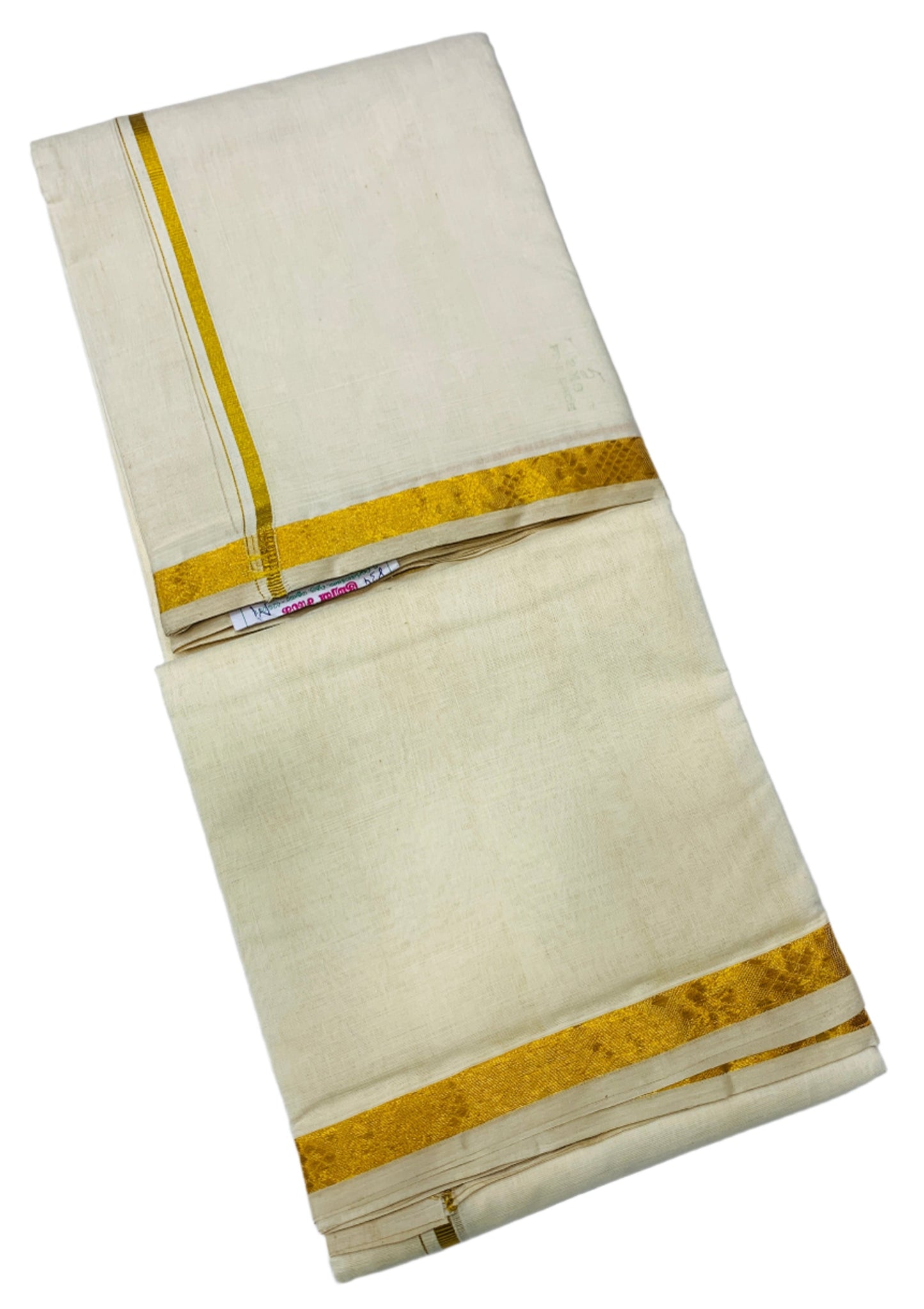 2X8 Cotton Dhoti Cream Colour with Gold Zari Border