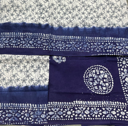 Chettinad Sungudi Cotton White Colour with Blue Colour Border