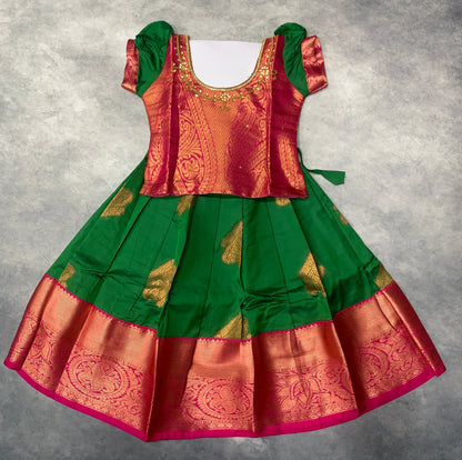 Ready To Wear Green Pavadai with Contrast Pink Blouse