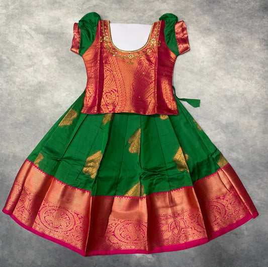 Ready To Wear Green Pavadai with Contrast Pink Blouse