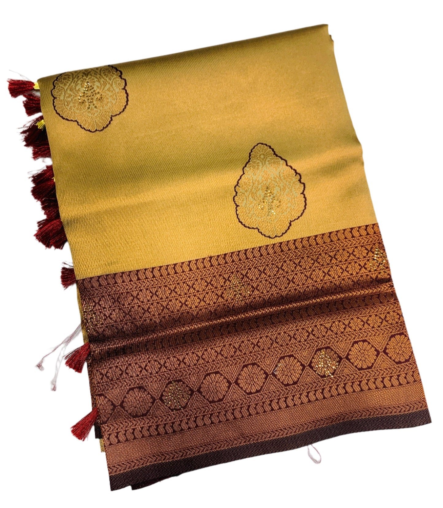 Art Silk Saree Sandal  Shade with Brown Border