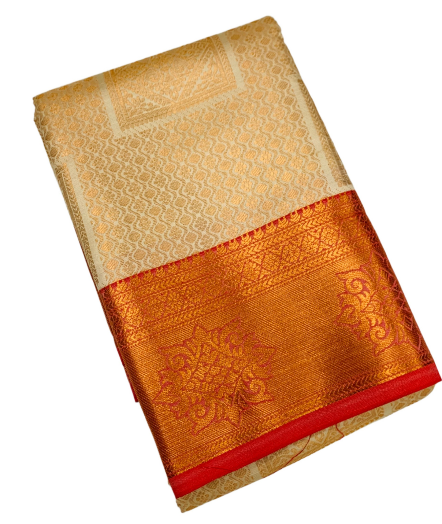 Art Silk Saree Ivory Colour with Red Border