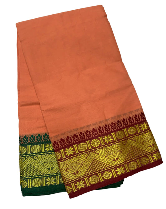 9X5 Cotton Dhoti Honey Brown Colour with Maroon and Green Border