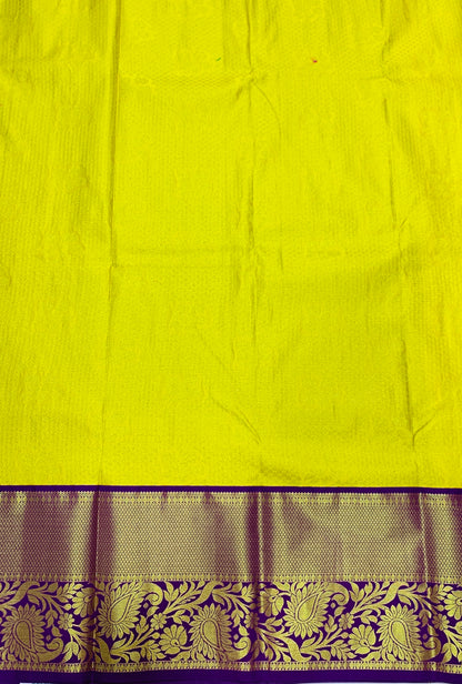 Lemon Yellow shade Vegan Silk Kids Pattu Pavadai with Contrast border for age above 10 years