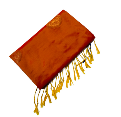 Soft Vegan Silk Saree Orange Colour with Blue Pallu