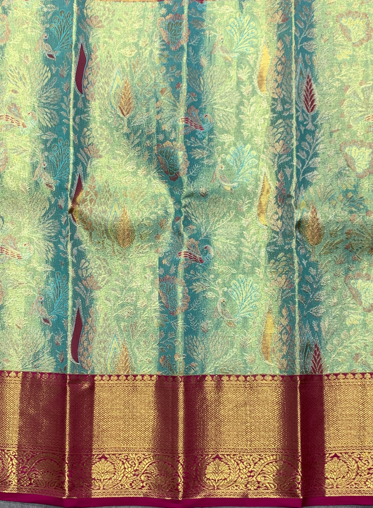 Sapphire Shade Pure Kanchipuram Kids Pattu Pavadai with Contrast Border for Newborn to 2 Years