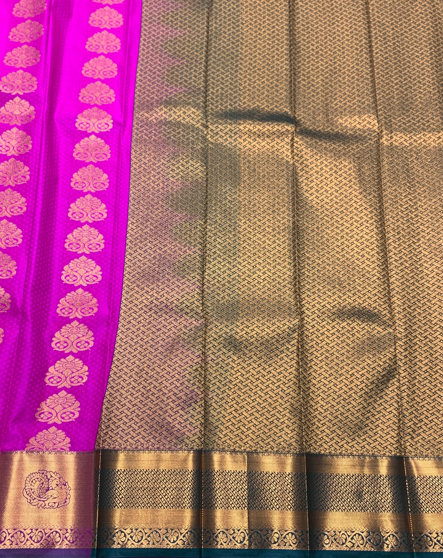 Vegan Silk Saree Rani Pink Colour Saree with Copper Border