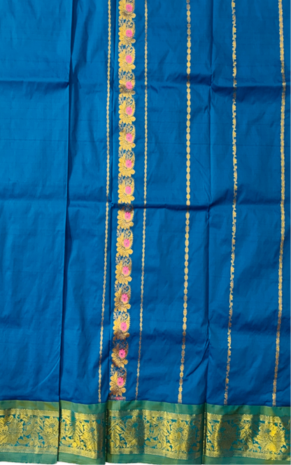 Blue shade Semi Silk  Kids Pattu Pavadai with contrast border for age 5 to 10