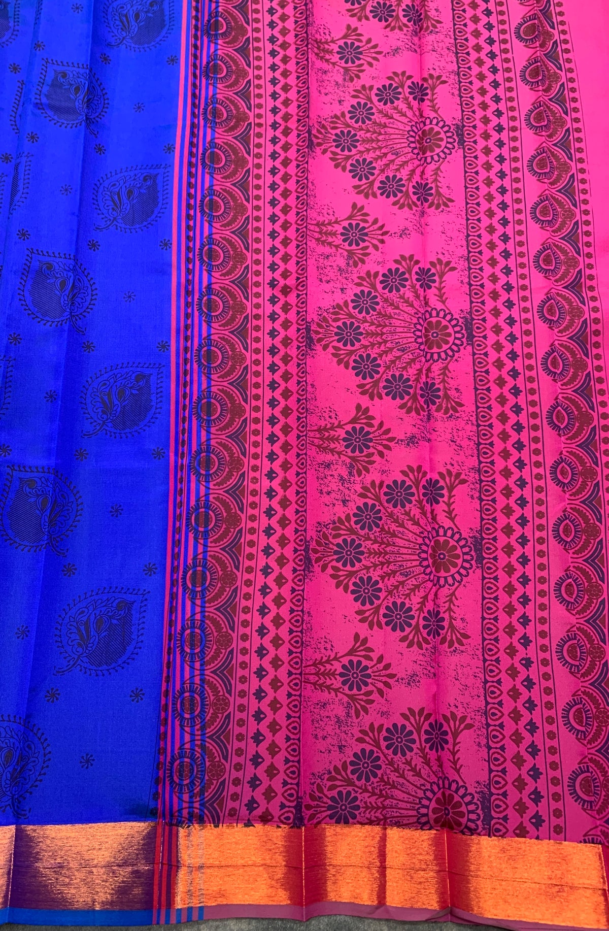 Fancy Cotton Saree Blue Colour with Copper Zari Border