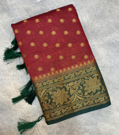 Crepe Saree Maroon Colour with Green Border