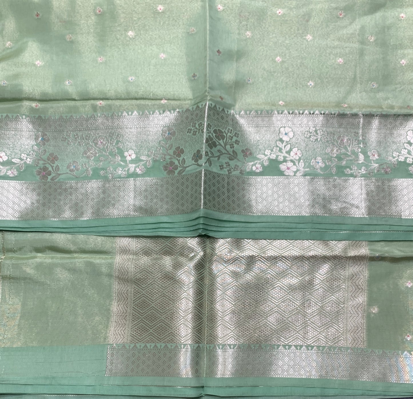 Meenakari Banaras Tissue Silk Saree Mint Green Colour