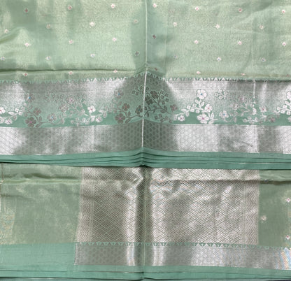 Meenakari Banaras Tissue Silk Saree Mint Green Colour