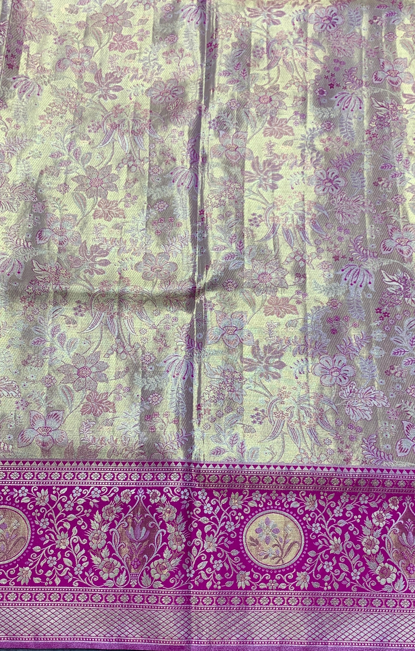 Sliver Pink Shade Soft Kanchi Tissue Pattu Saree with Pink border