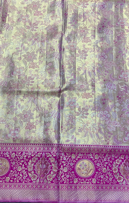 Sliver Pink Shade Soft Kanchi Tissue Pattu Saree with Pink border